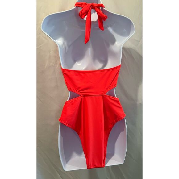 Wild Fable Coral/Orange One Piece Cross Front Halter Swimsuit - NWOT - Size M - Picture 3 of 6